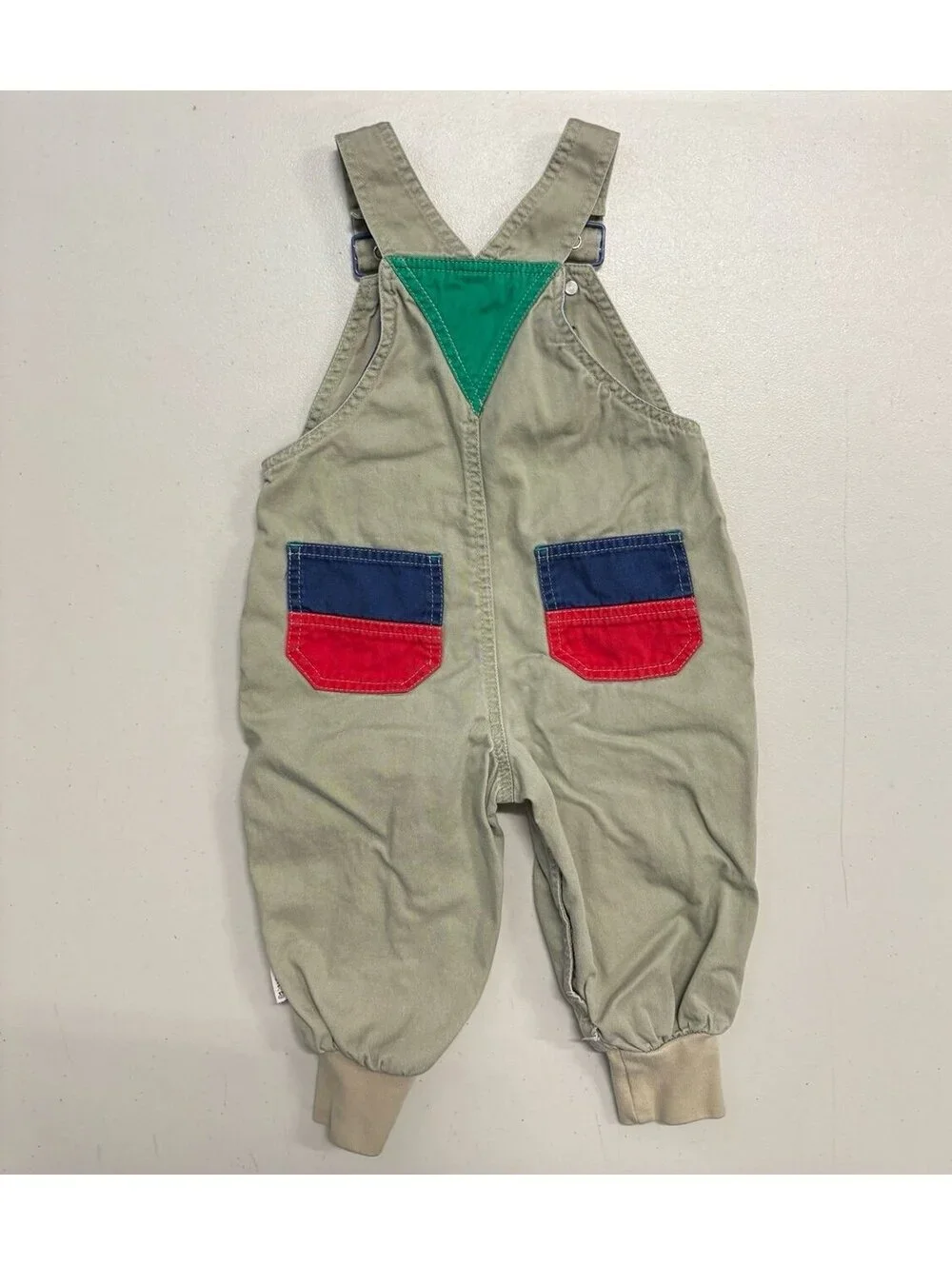 Vintage 90s Gymboree Baby Overalls Small Colorblock Patch Snap Romper USA VTG